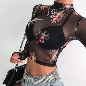 Cherub Sheer Long Sleeve Crop Top